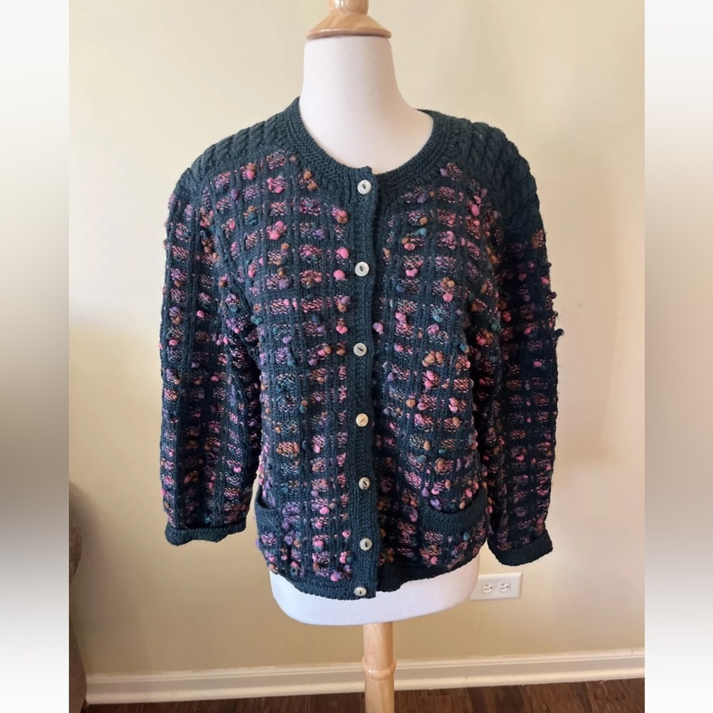Vintage Peruvian Connection Hand Knit Wool Cardigan Sweater